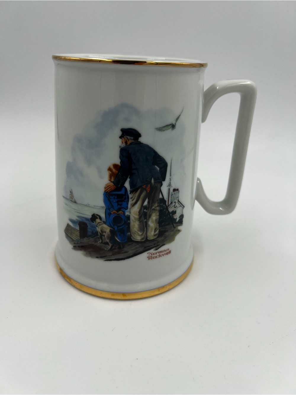 Norman Rockwell Nautical Porcelain Tankard - White with Gold Trim